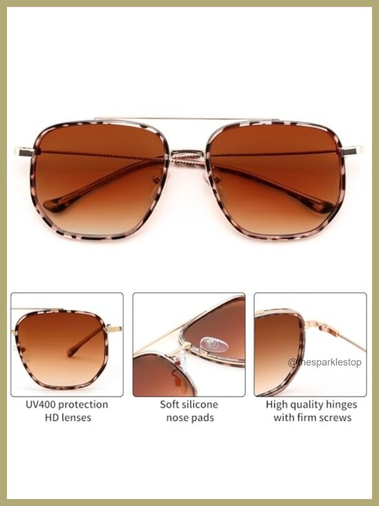 Retro Aviator Sunglasses Dual-Bridge Metal Frame Square Sun Glasses main image 6